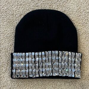Black Beanie with Silver Rhinestones
